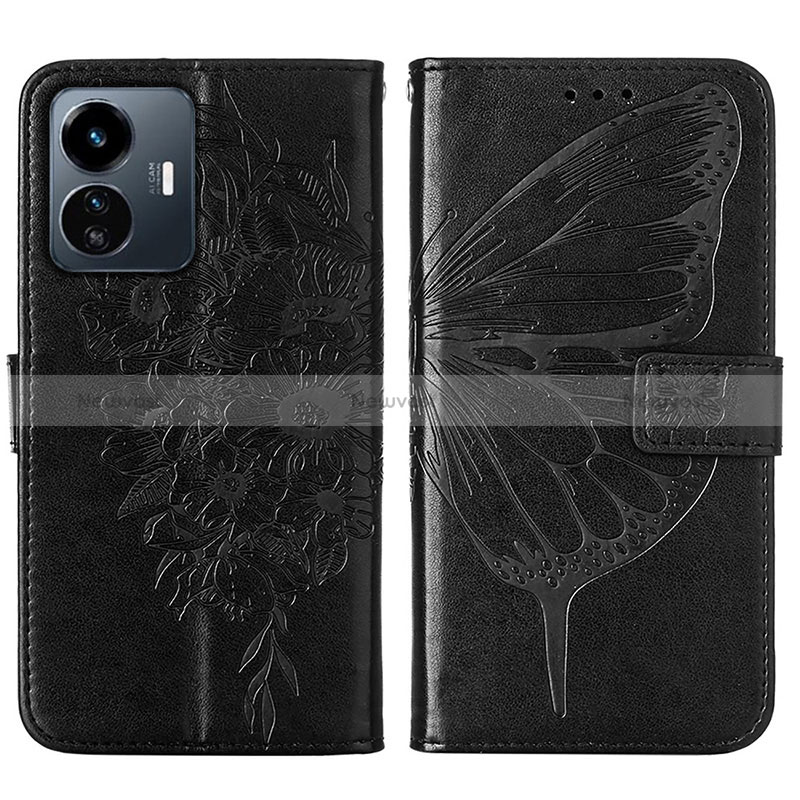 Leather Case Stands Butterfly Flip Cover Holder Y01B for Vivo iQOO Z6 Lite 5G Black