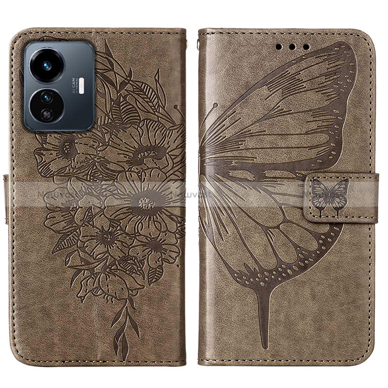 Leather Case Stands Butterfly Flip Cover Holder Y01B for Vivo iQOO Z6 Lite 5G Gray