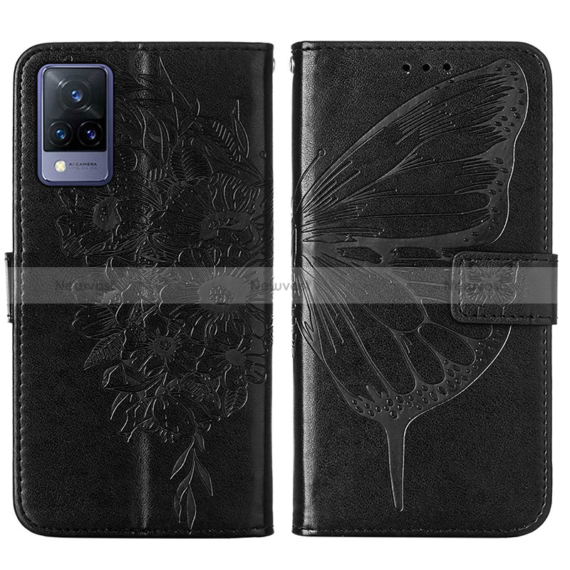 Leather Case Stands Butterfly Flip Cover Holder Y01B for Vivo V21 5G Black