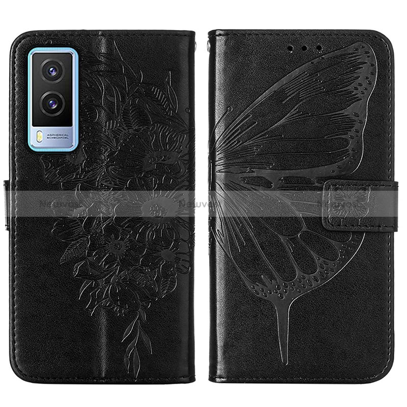 Leather Case Stands Butterfly Flip Cover Holder Y01B for Vivo V21e 5G Black