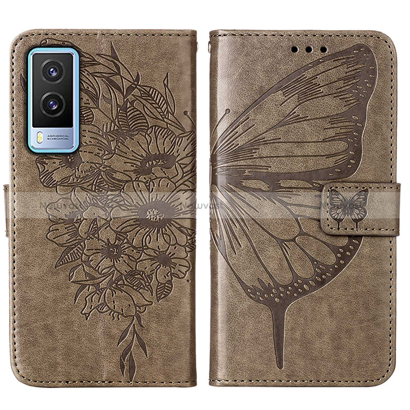 Leather Case Stands Butterfly Flip Cover Holder Y01B for Vivo V21e 5G Gray