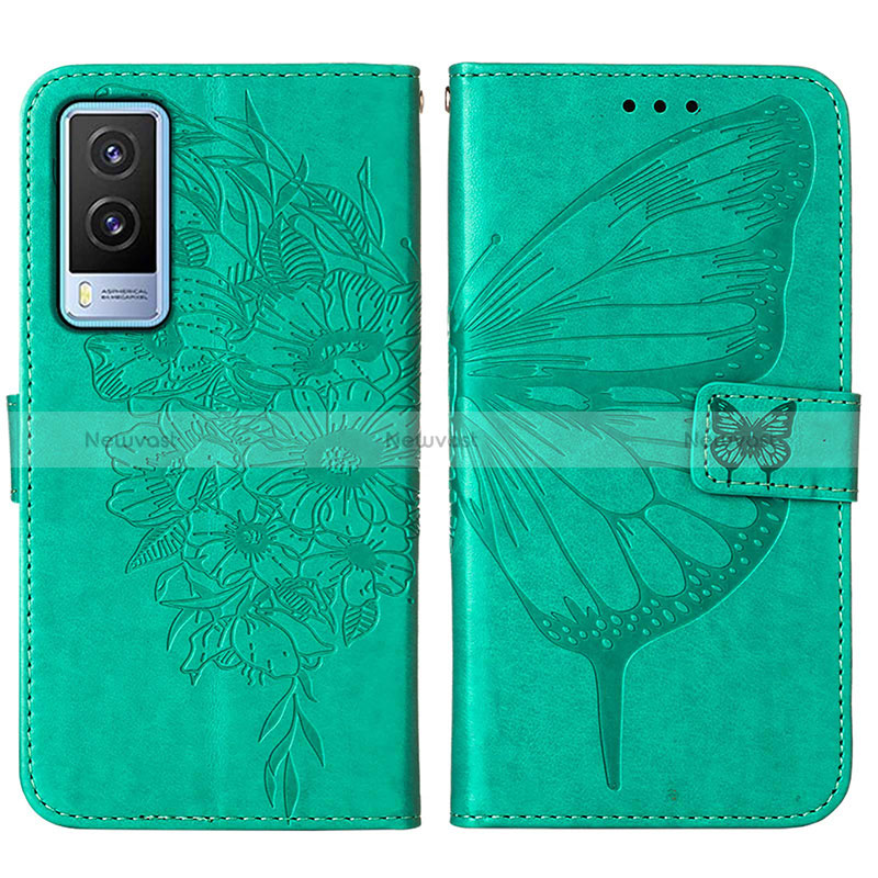 Leather Case Stands Butterfly Flip Cover Holder Y01B for Vivo V21e 5G Green