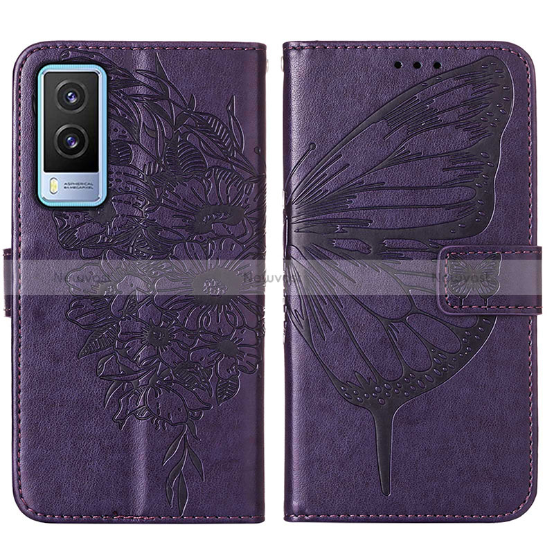 Leather Case Stands Butterfly Flip Cover Holder Y01B for Vivo V21e 5G Purple