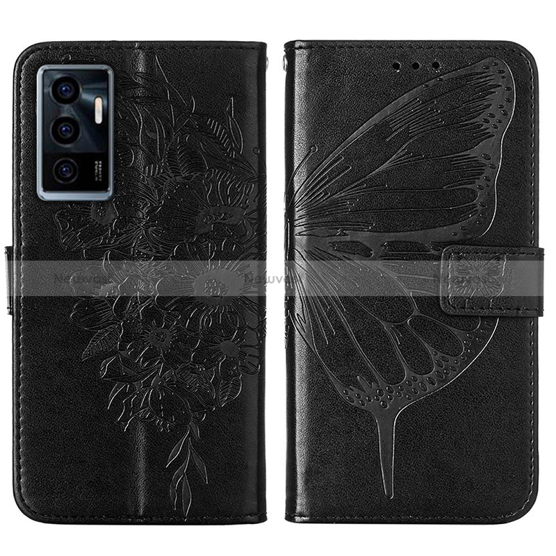 Leather Case Stands Butterfly Flip Cover Holder Y01B for Vivo V23e 5G Black