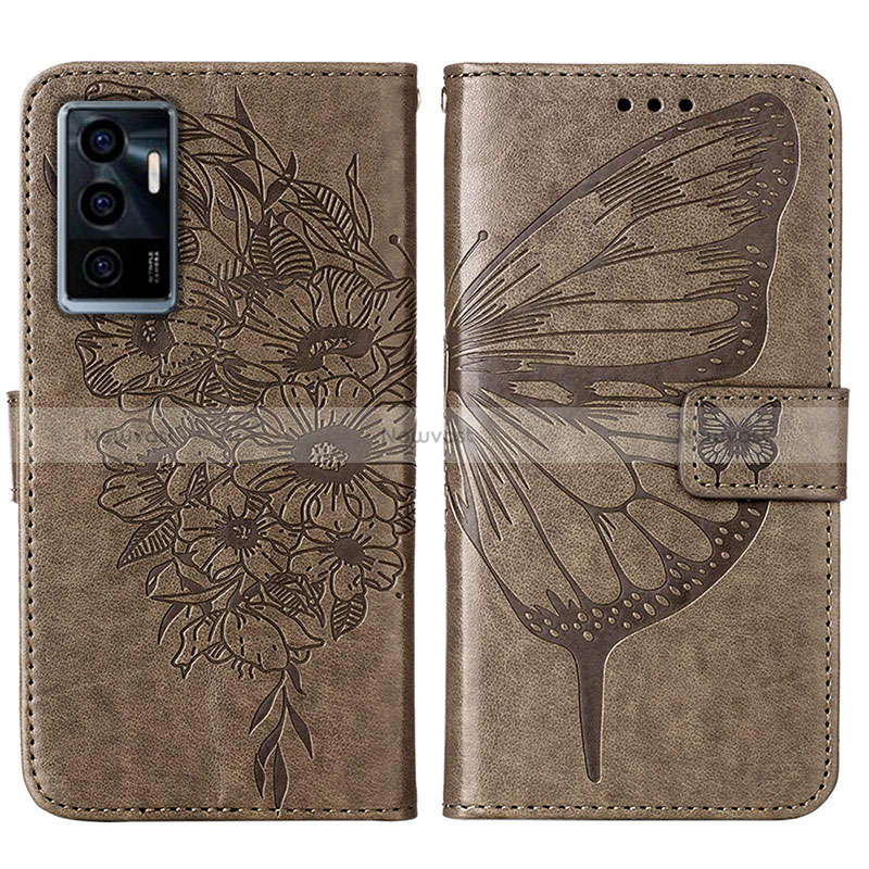 Leather Case Stands Butterfly Flip Cover Holder Y01B for Vivo V23e Gray