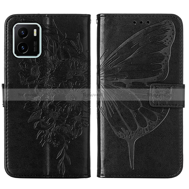 Leather Case Stands Butterfly Flip Cover Holder Y01B for Vivo Y01 Black