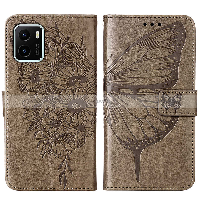 Leather Case Stands Butterfly Flip Cover Holder Y01B for Vivo Y10 t1 Gray