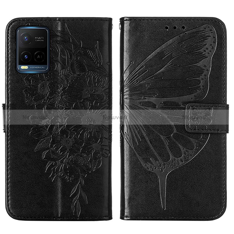 Leather Case Stands Butterfly Flip Cover Holder Y01B for Vivo Y21a Black