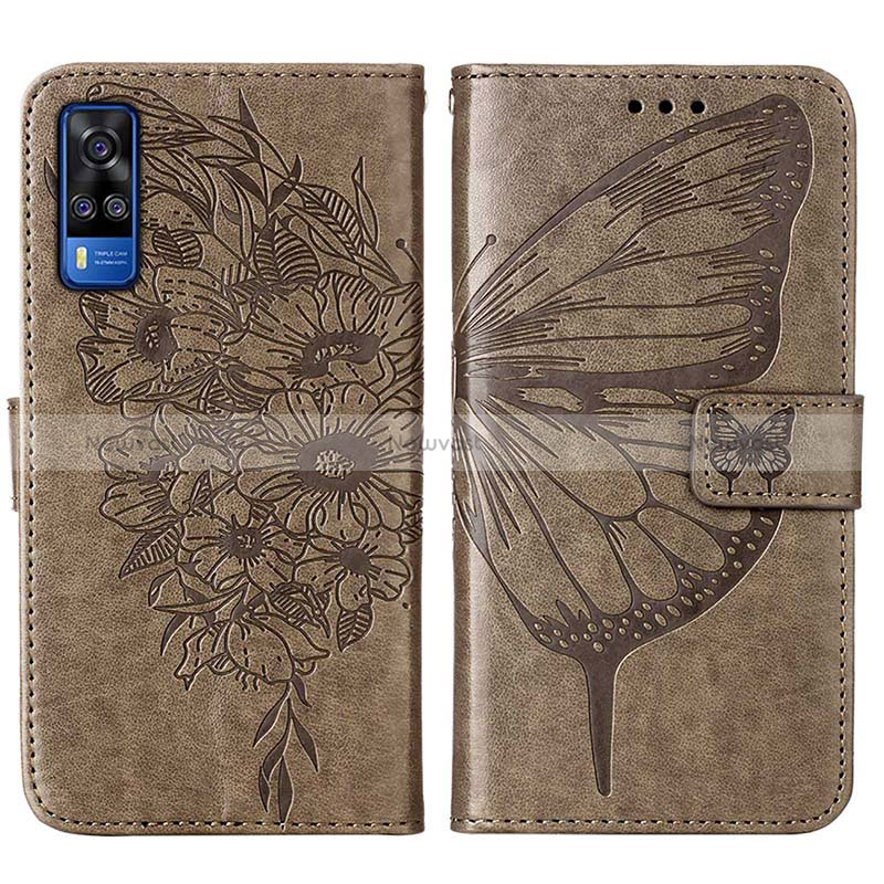 Leather Case Stands Butterfly Flip Cover Holder Y01B for Vivo Y31 (2021) Gray