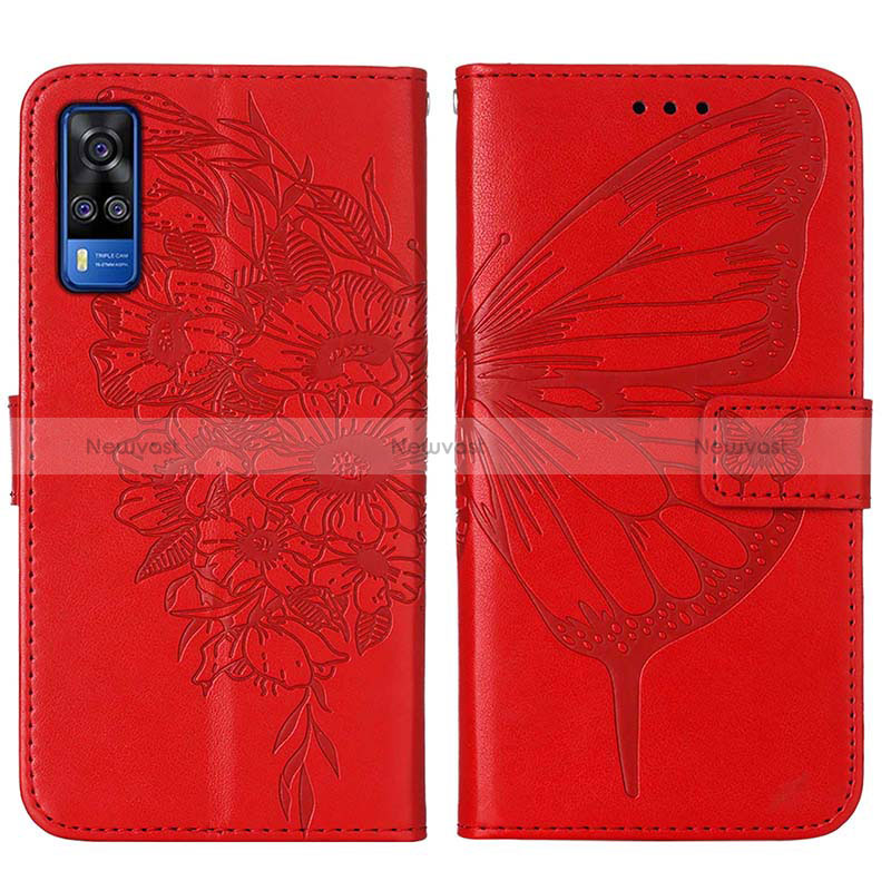 Leather Case Stands Butterfly Flip Cover Holder Y01B for Vivo Y31 (2021) Red