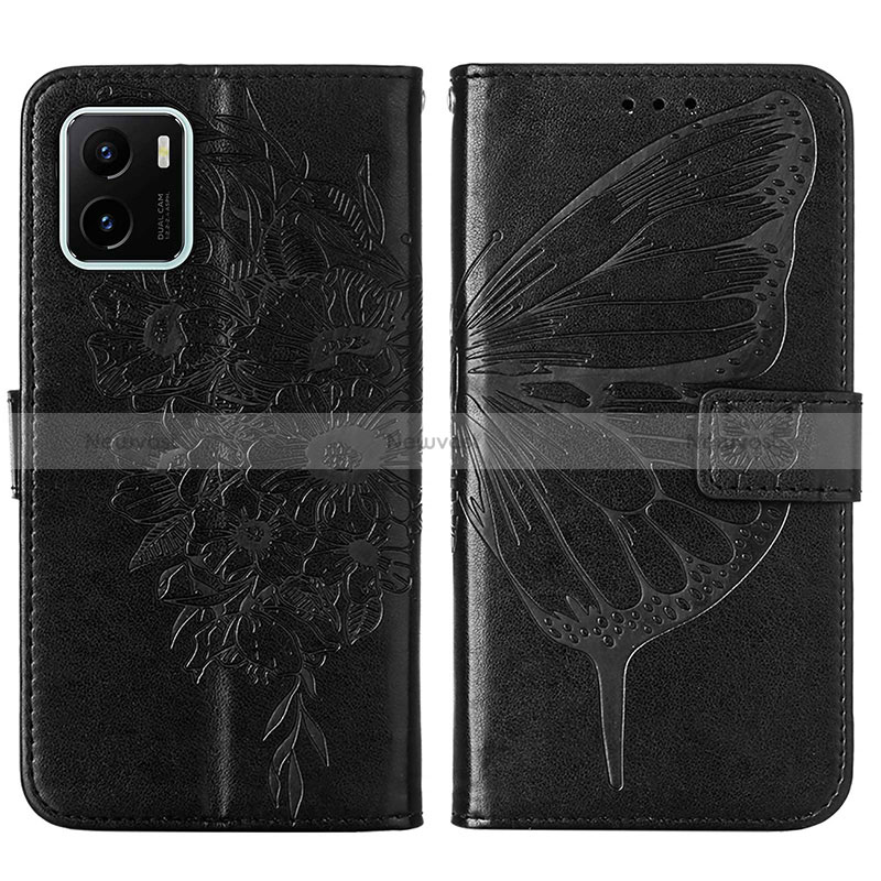 Leather Case Stands Butterfly Flip Cover Holder Y01B for Vivo Y32t Black
