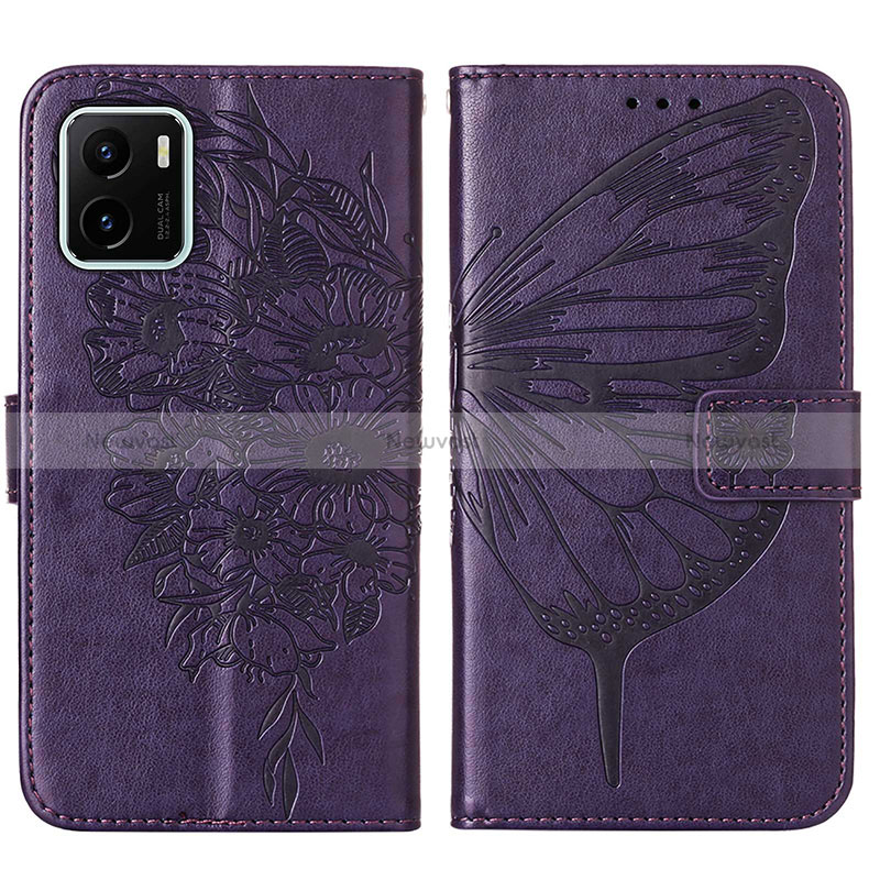 Leather Case Stands Butterfly Flip Cover Holder Y01B for Vivo Y32t Purple