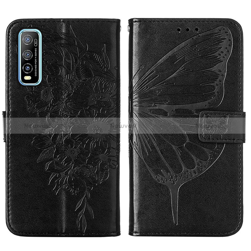 Leather Case Stands Butterfly Flip Cover Holder Y01B for Vivo Y50t Black