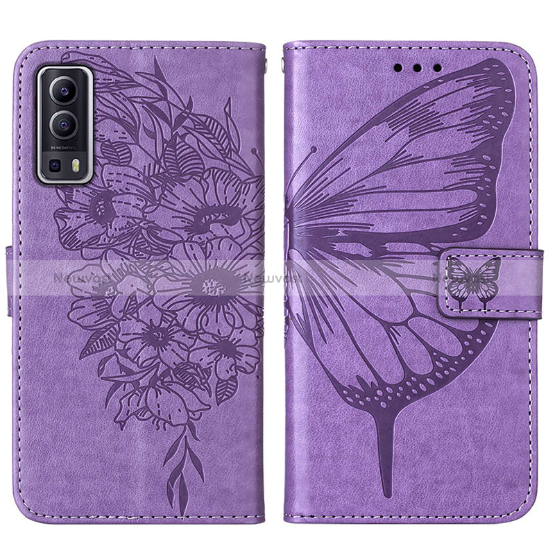 Leather Case Stands Butterfly Flip Cover Holder Y01B for Vivo Y52 5G Clove Purple