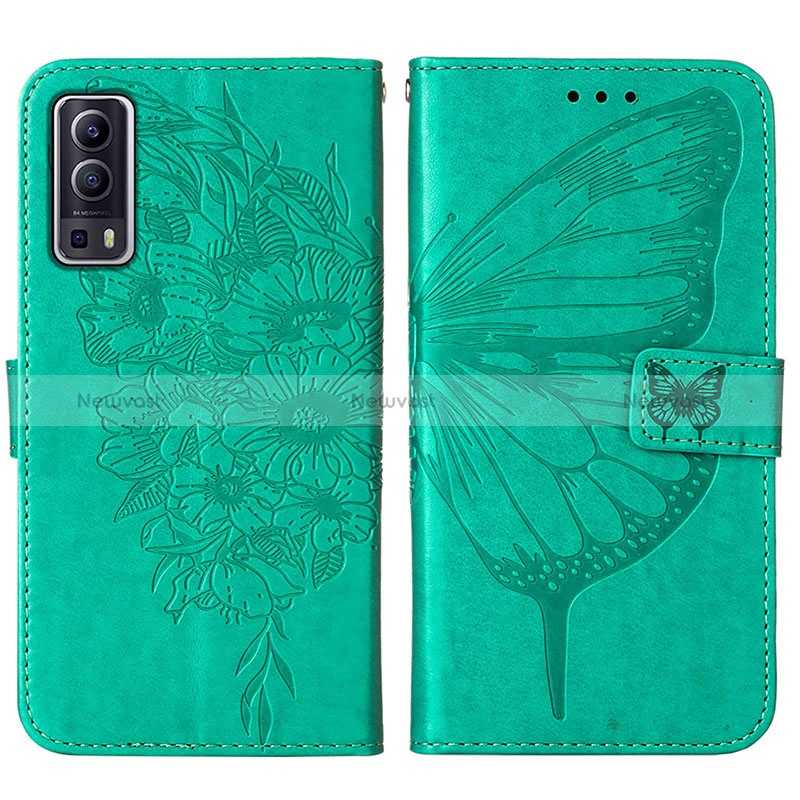 Leather Case Stands Butterfly Flip Cover Holder Y01B for Vivo Y52 5G Green