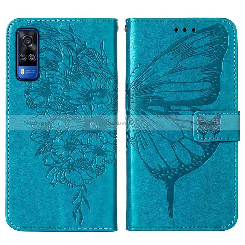 Leather Case Stands Butterfly Flip Cover Holder Y01B for Vivo Y53s NFC Blue