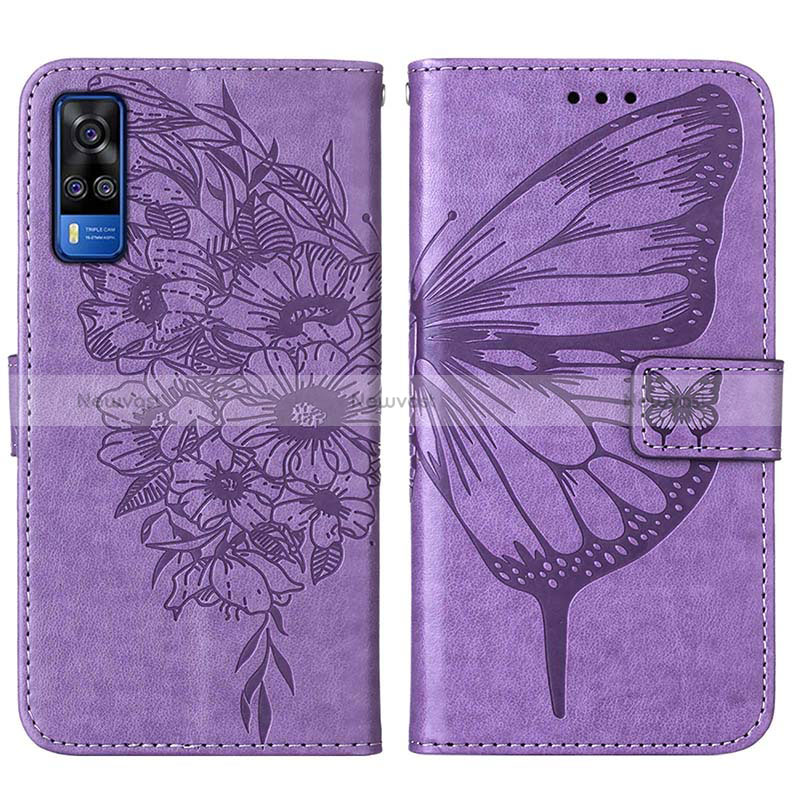 Leather Case Stands Butterfly Flip Cover Holder Y01B for Vivo Y53s NFC Clove Purple