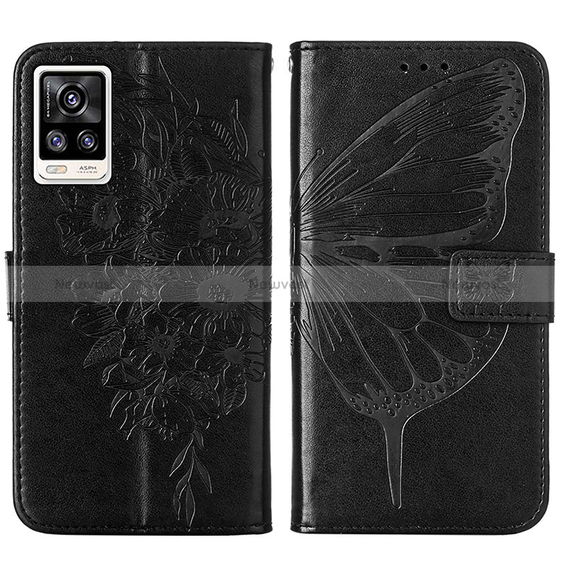 Leather Case Stands Butterfly Flip Cover Holder Y01B for Vivo Y73 (2021) Black