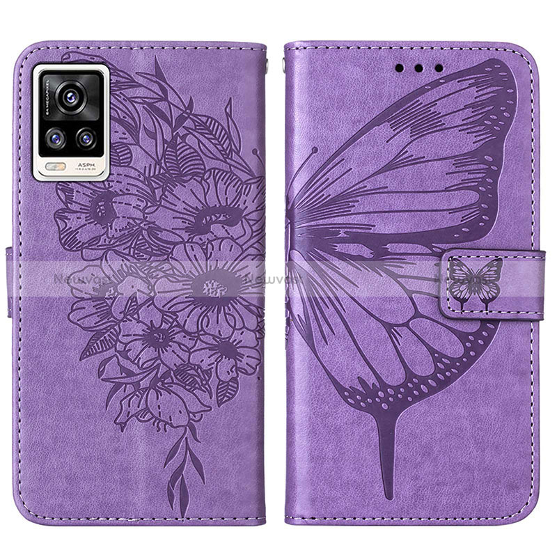 Leather Case Stands Butterfly Flip Cover Holder Y01B for Vivo Y73 (2021) Clove Purple