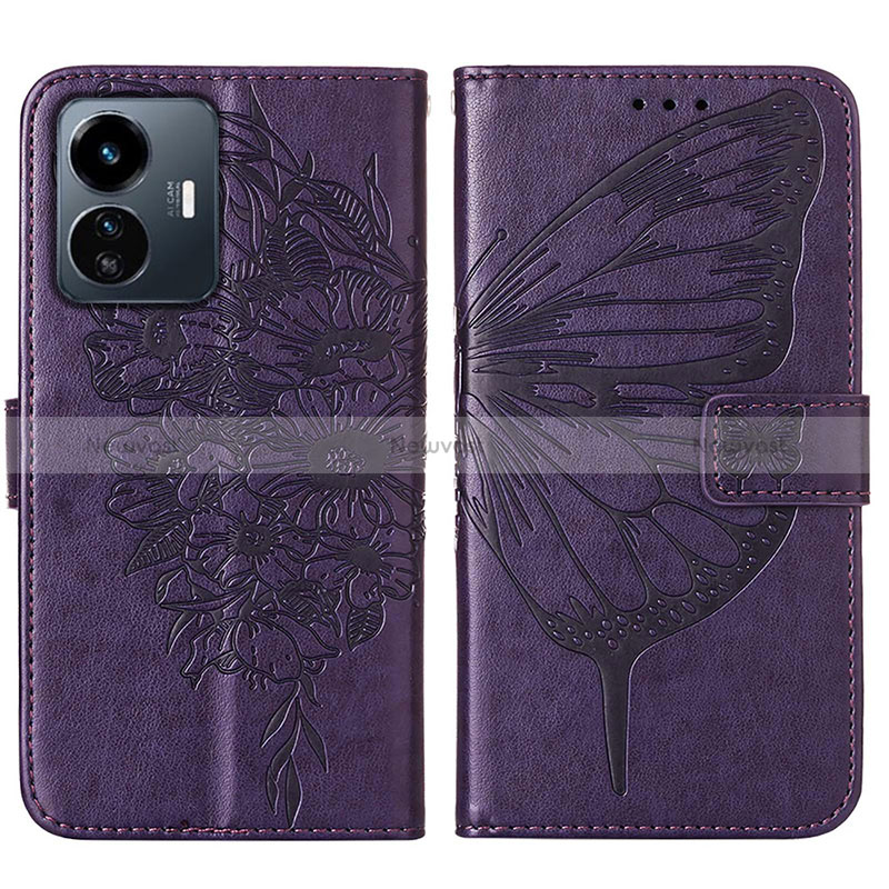 Leather Case Stands Butterfly Flip Cover Holder Y01B for Vivo Y77e 5G