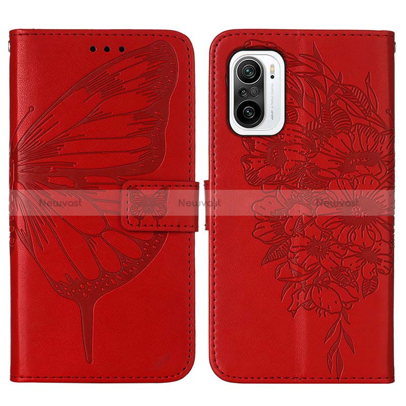 Leather Case Stands Butterfly Flip Cover Holder Y01B for Xiaomi Redmi K40 Pro 5G