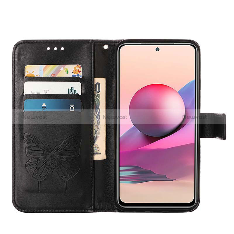 Leather Case Stands Butterfly Flip Cover Holder Y01B for Xiaomi Redmi Note 10 4G