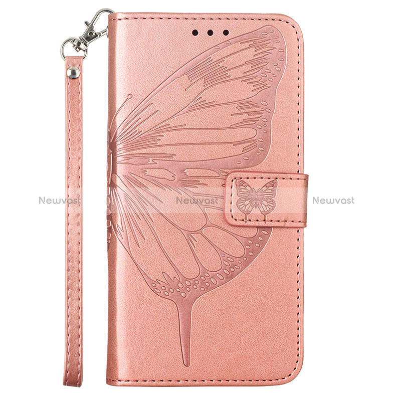 Leather Case Stands Butterfly Flip Cover Holder Y02B for Samsung Galaxy A03 Core Rose Gold