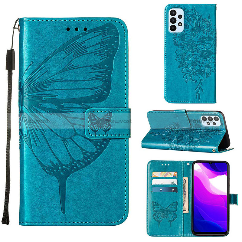 Leather Case Stands Butterfly Flip Cover Holder Y02B for Samsung Galaxy A23 4G Blue