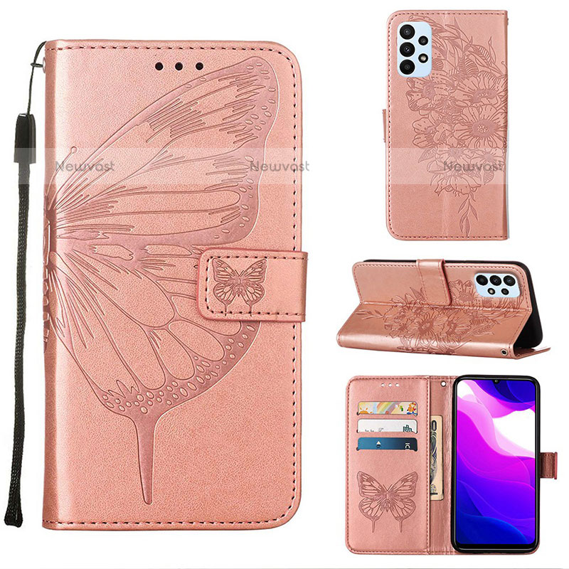 Leather Case Stands Butterfly Flip Cover Holder Y02B for Samsung Galaxy A23 5G Rose Gold