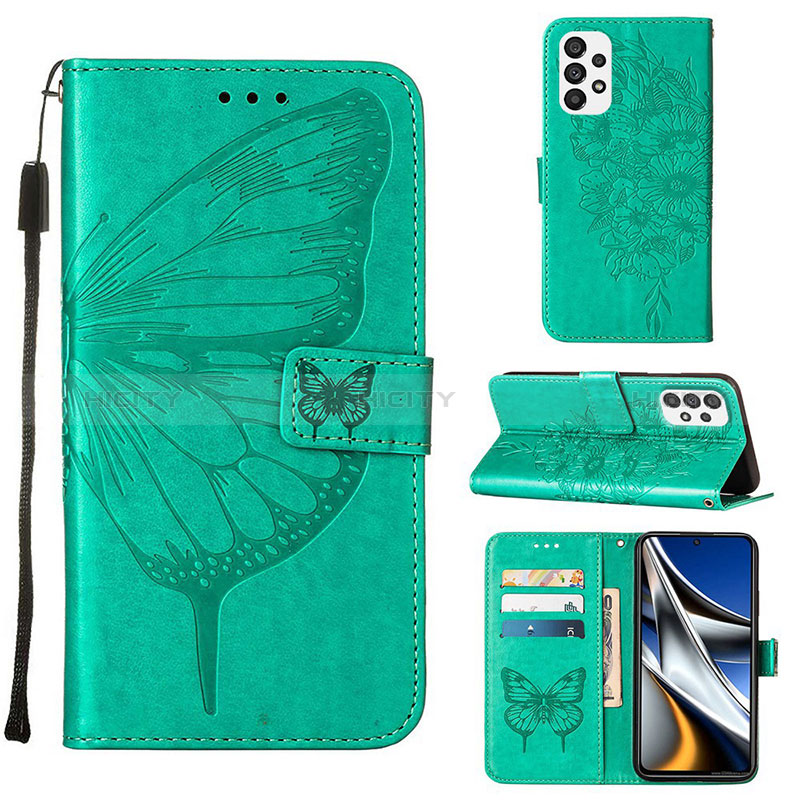 Leather Case Stands Butterfly Flip Cover Holder Y02B for Samsung Galaxy A73 5G Green