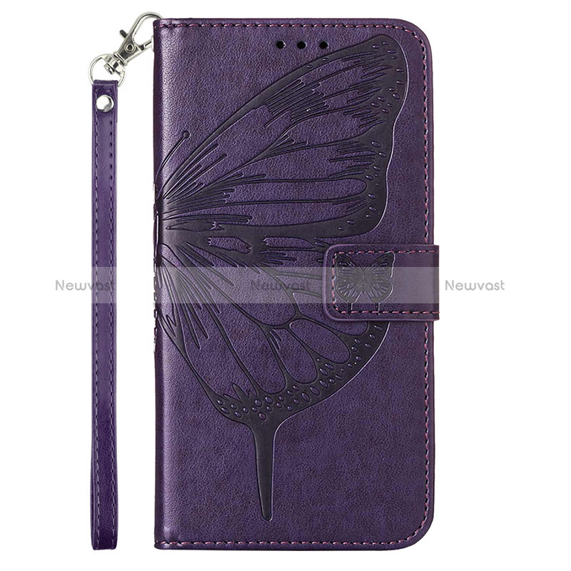 Leather Case Stands Butterfly Flip Cover Holder Y02B for Samsung Galaxy M02s Purple