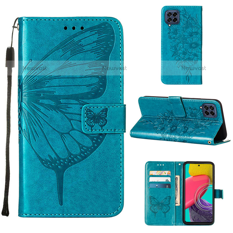 Leather Case Stands Butterfly Flip Cover Holder Y02B for Samsung Galaxy M33 5G Blue