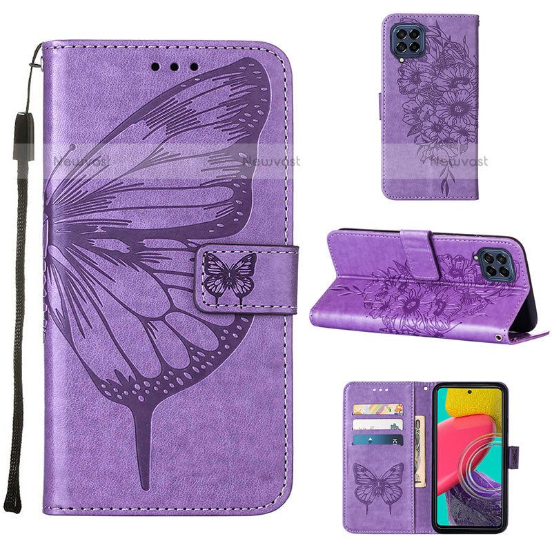 Leather Case Stands Butterfly Flip Cover Holder Y02B for Samsung Galaxy M33 5G Clove Purple