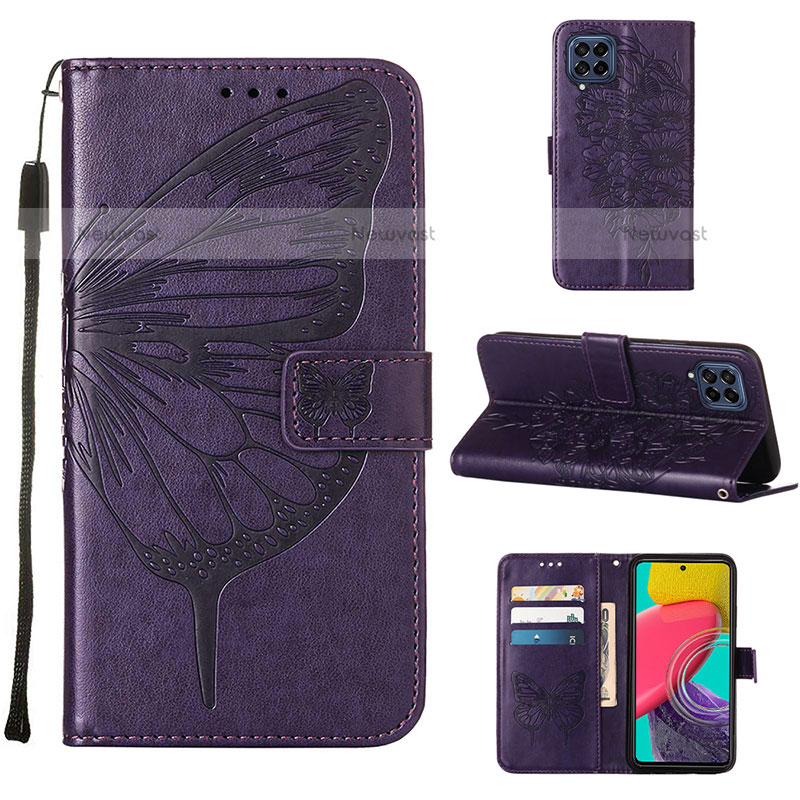 Leather Case Stands Butterfly Flip Cover Holder Y02B for Samsung Galaxy M33 5G Purple