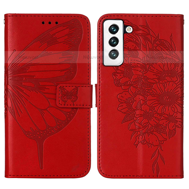 Leather Case Stands Butterfly Flip Cover Holder Y06B for Samsung Galaxy S21 5G Red