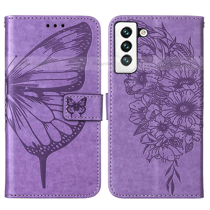 Leather Case Stands Butterfly Flip Cover Holder Y06B for Samsung Galaxy S21 FE 5G Clove Purple