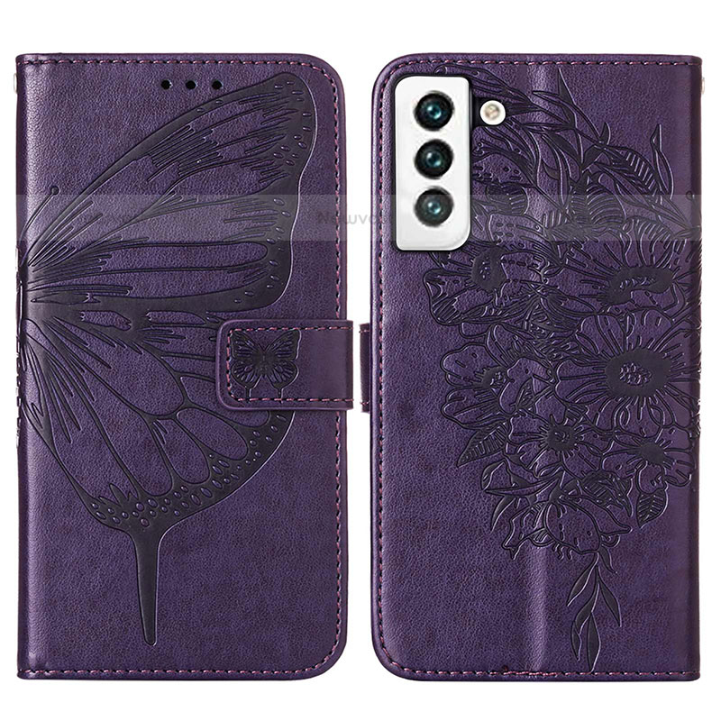 Leather Case Stands Butterfly Flip Cover Holder Y06B for Samsung Galaxy S21 FE 5G Purple