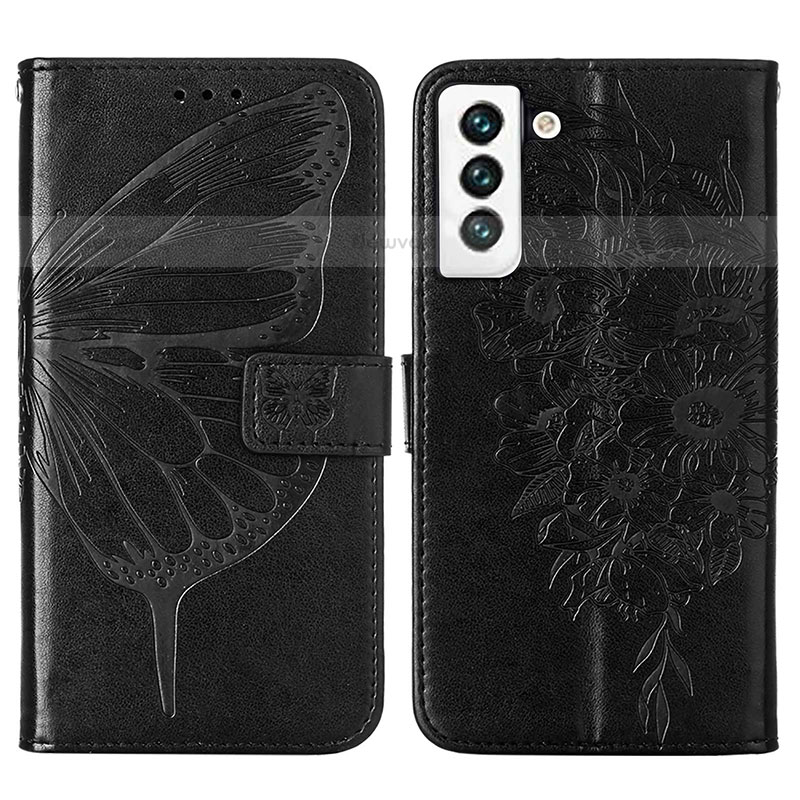 Leather Case Stands Butterfly Flip Cover Holder Y06B for Samsung Galaxy S21 Plus 5G Black