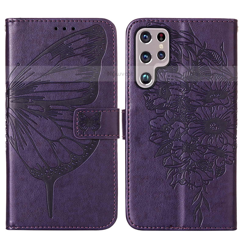 Leather Case Stands Butterfly Flip Cover Holder Y06B for Samsung Galaxy S21 Ultra 5G Purple