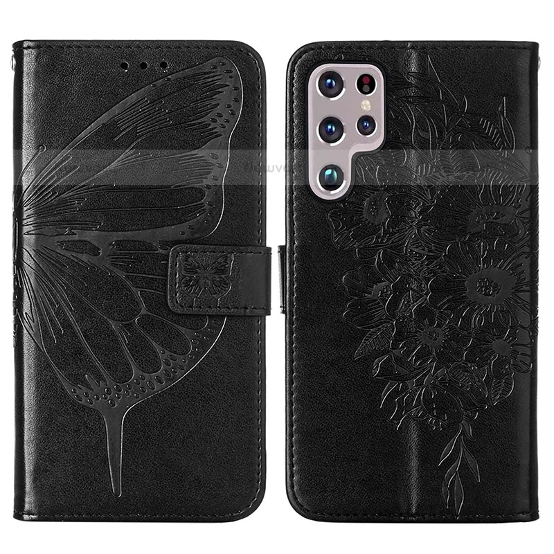 Leather Case Stands Butterfly Flip Cover Holder Y06B for Samsung Galaxy S23 Ultra 5G Black