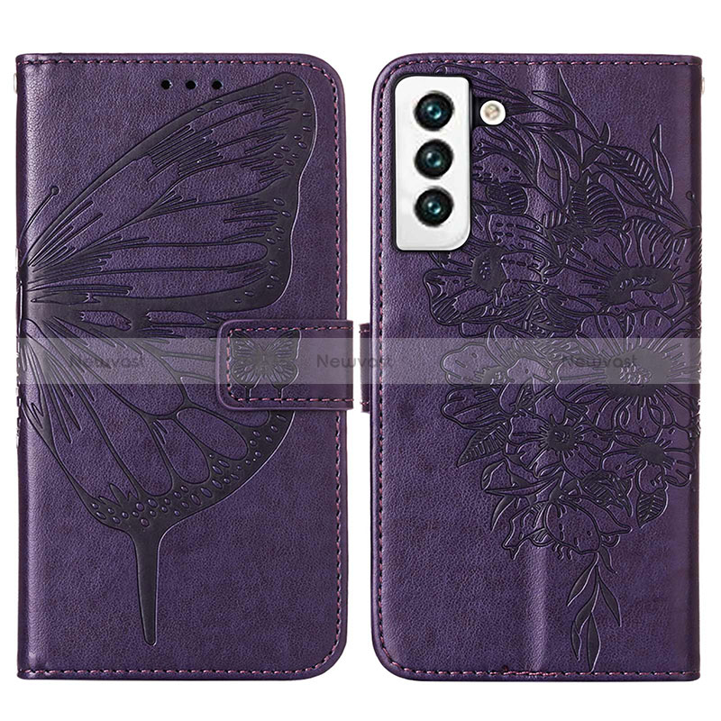 Leather Case Stands Butterfly Flip Cover Holder Y06B for Samsung Galaxy S24 Plus 5G Purple