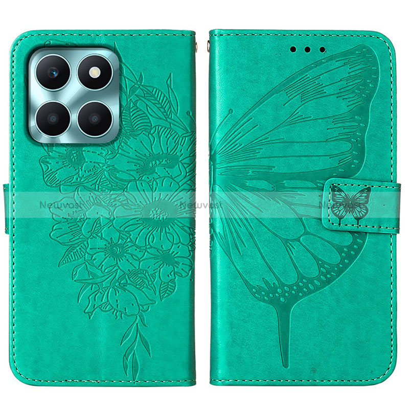 Leather Case Stands Butterfly Flip Cover Holder YB1 for Huawei Honor X8b Green