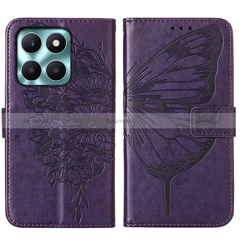 Leather Case Stands Butterfly Flip Cover Holder YB1 for Huawei Honor X8b Purple
