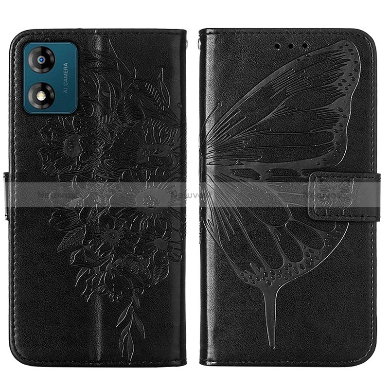 Leather Case Stands Butterfly Flip Cover Holder YB1 for Motorola Moto E13 Black