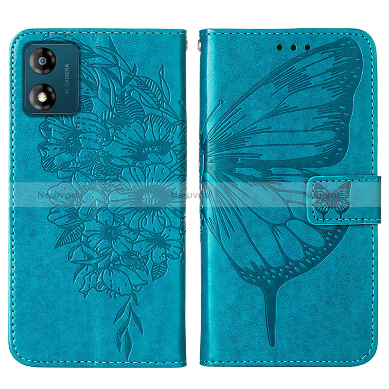 Leather Case Stands Butterfly Flip Cover Holder YB1 for Motorola Moto E13 Blue