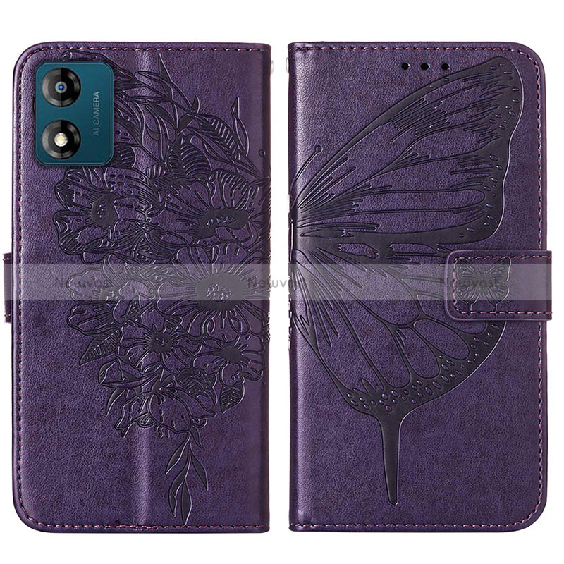 Leather Case Stands Butterfly Flip Cover Holder YB1 for Motorola Moto E13 Purple