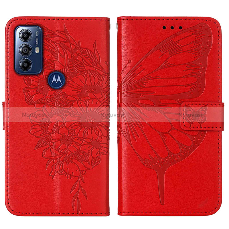 Leather Case Stands Butterfly Flip Cover Holder YB1 for Motorola Moto G Play (2023) Red