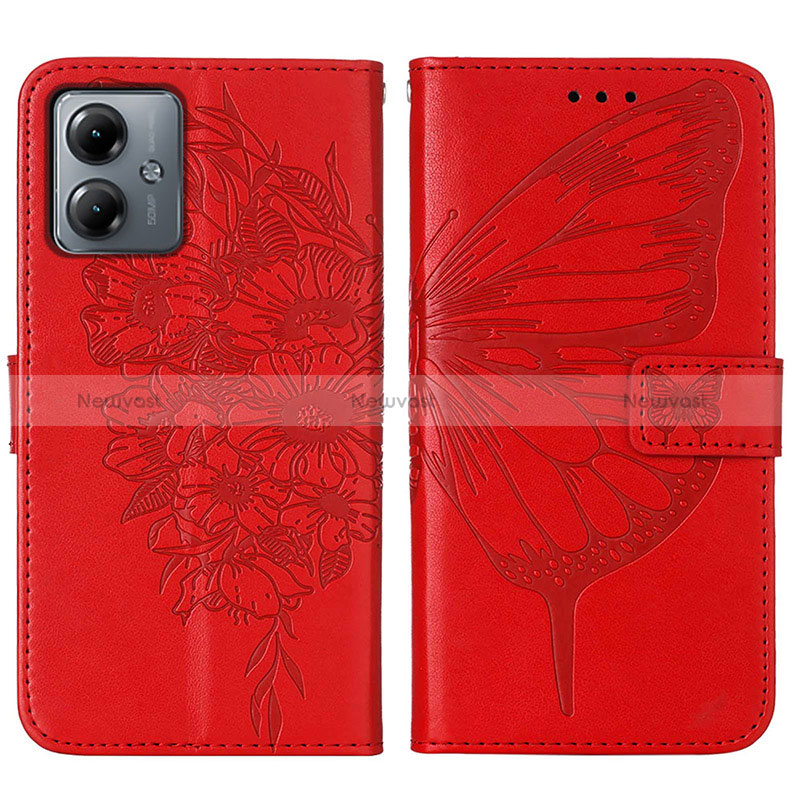 Leather Case Stands Butterfly Flip Cover Holder YB1 for Motorola Moto G14