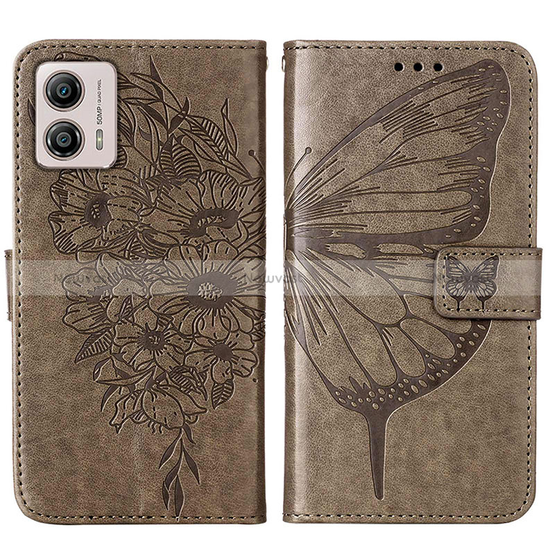 Leather Case Stands Butterfly Flip Cover Holder YB1 for Motorola Moto G53 5G Gray