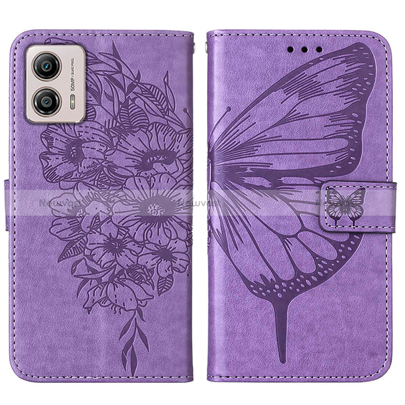 Leather Case Stands Butterfly Flip Cover Holder YB1 for Motorola Moto G53j 5G